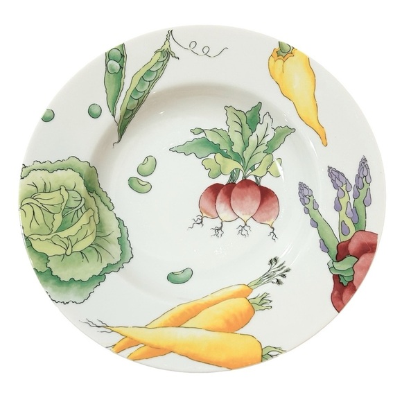 CRATE & BARREL Serving dish/bowl Vegetable medley Garden Cream Colorful Like new - Picture 1 of 14